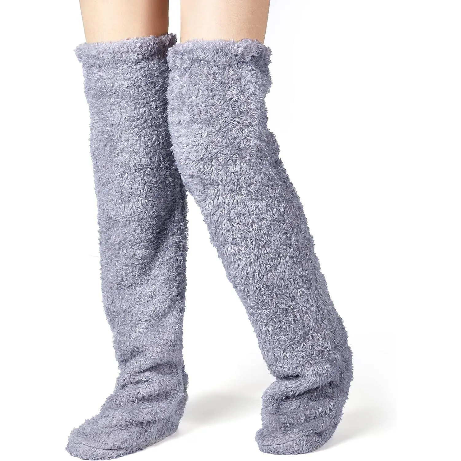 Women's Cozy Thigh-High Fuzzy Stay-Up Socks - Comfortable Knee-High Socks, Super Soft Warm Legwear for Sleeping, Lounging, Cozy Knee-High Socks