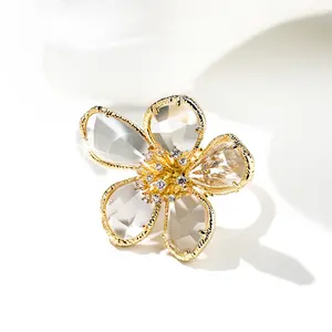 European and American Personalized Exaggerated Crystal Flower Ring Female Graceful and Fashionable Open Ring Design Sense Internet Celebrity Index Finger Ring Tide