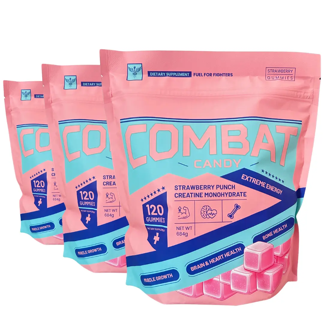 Combat Candy Strawberry Punch Vegan Creatine Gummies 3 Month Supply 360 Count 5g Serving Athletic Performance Support, Strength, Endurance, Muscle Recovery
