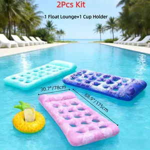 2Pcs Pool Floats Adult With Cup Holder, Pool Lounger Float With Headrest, Thicken Material Inflatable Pool Float For Adult Pool Party Beach Cool