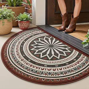 Bohemian Style Washable Entryway Round Rug, Soft Durable Non-Slip Carpet for Living Room, Bedroom, Office, Autumn Winter Home Decor