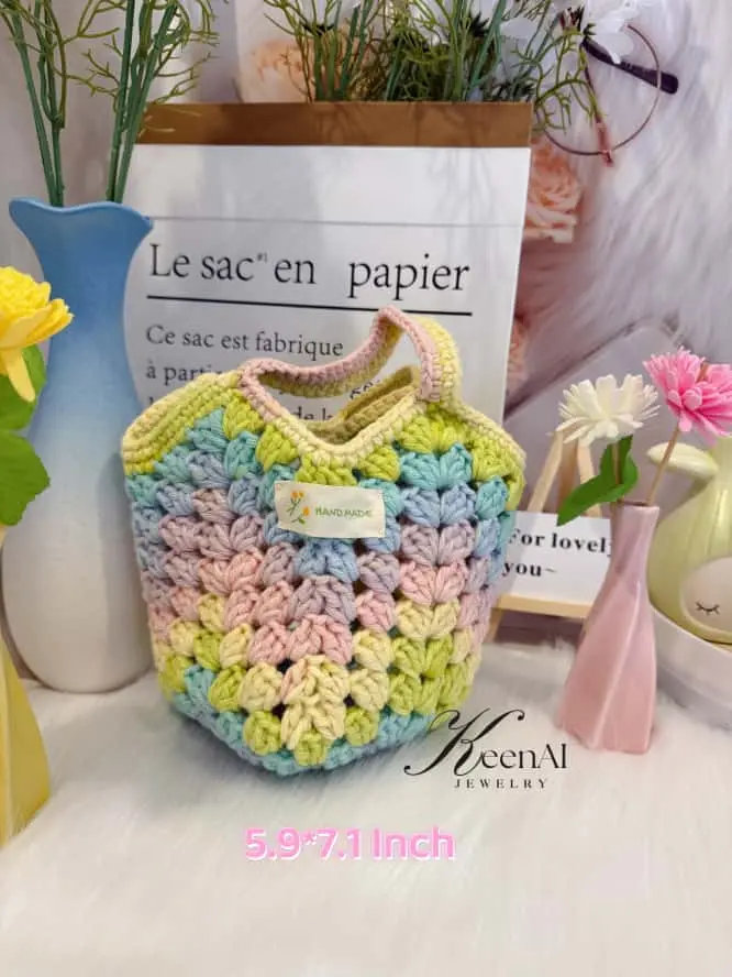 Handmade Crochet Basket Bag – Colorful Market Tote for Eco-Friendly Shopping