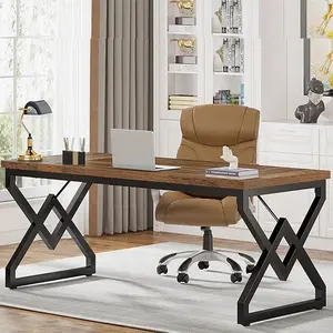 Tribesigns 63 Inch Executive Desk, Large Office Computer Desk with Extra Thick Wooden Tabletop and Metal Frame, Modern Simple Workstation Writing Table Study Desk for Home Office