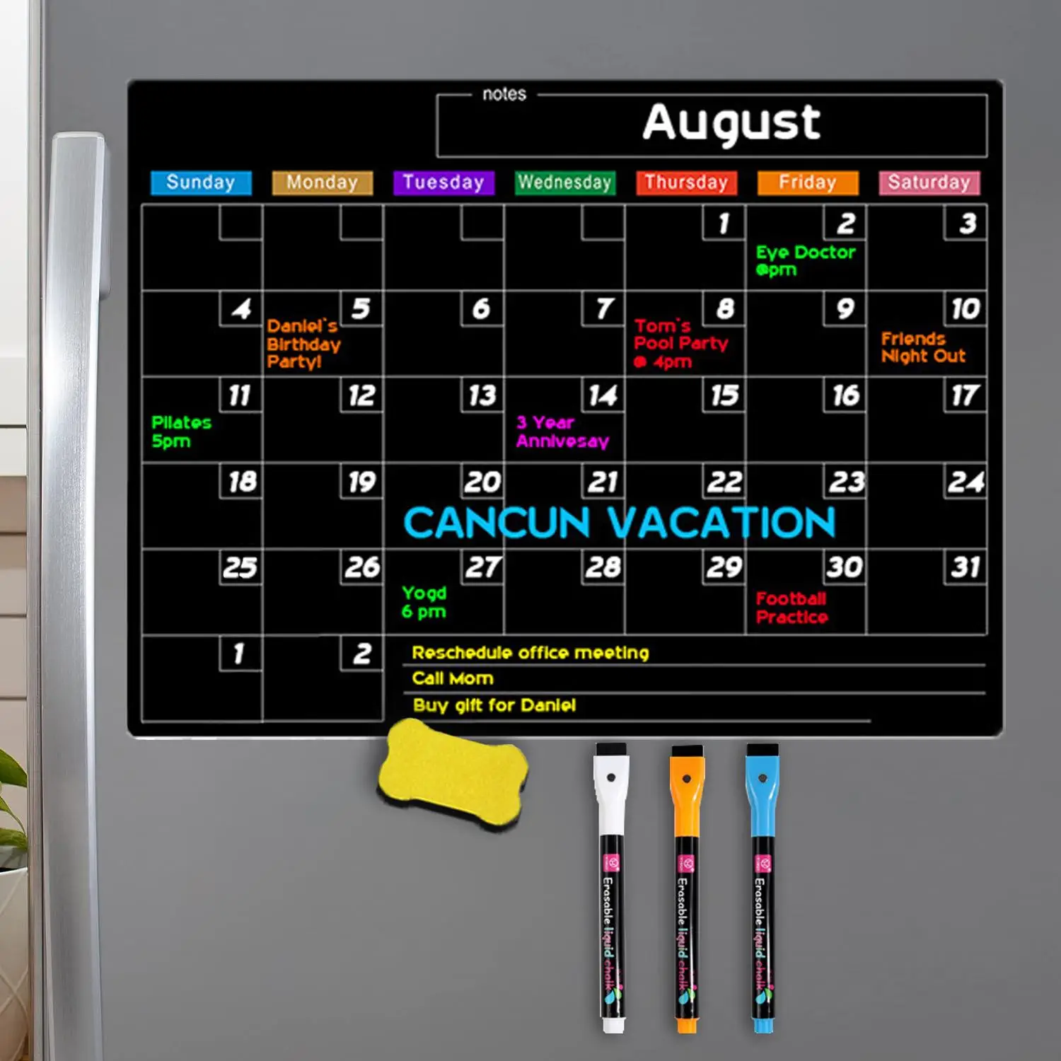 Magnetic Dry Erase Calendar for Fridge, Magnetic Monthly Calendar Board with Dry Erase Markers & Eraser, Monthly Planner Board for Home Kitchen, Weekl