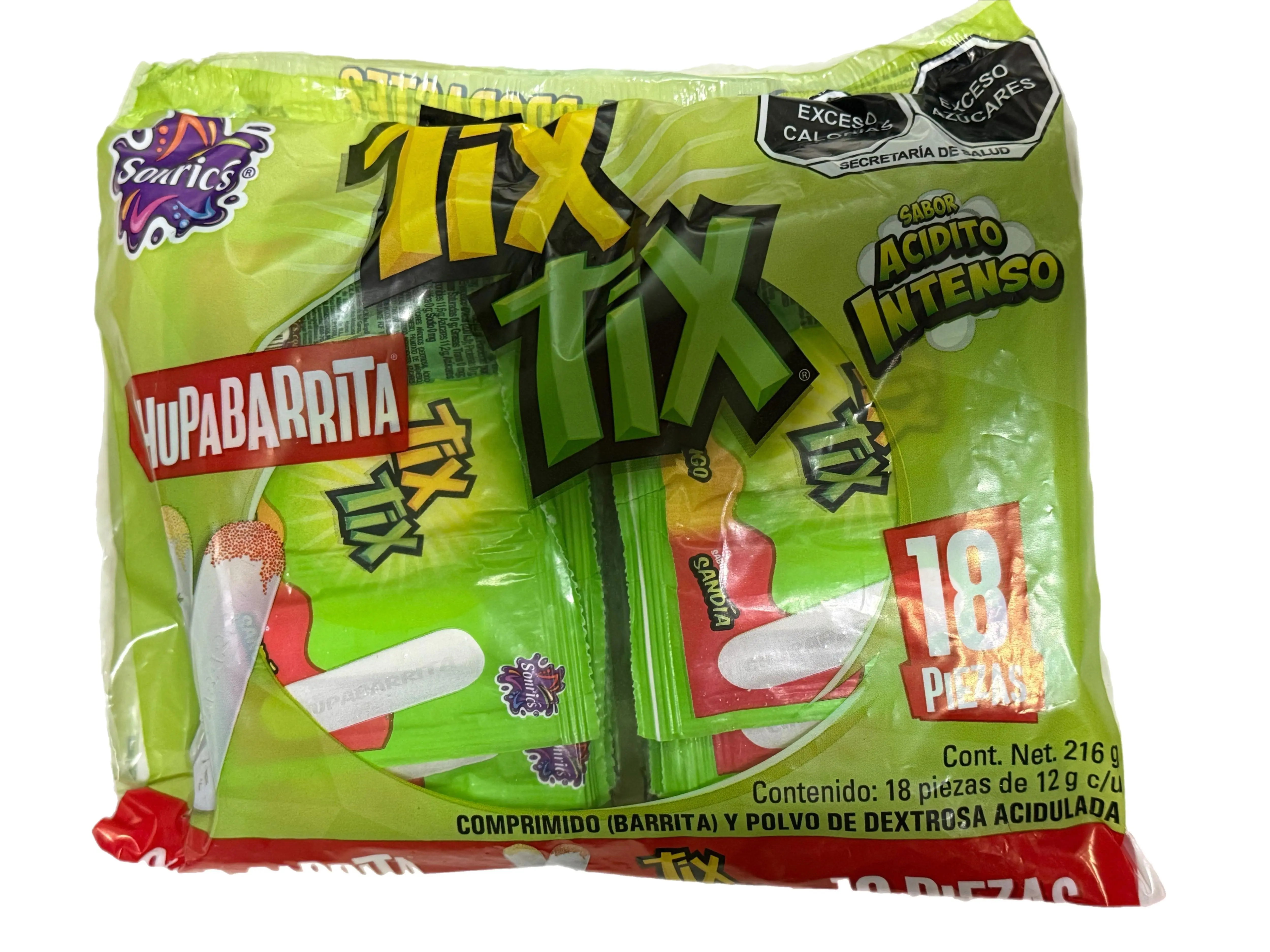 Sonrics Tix Tix ChupaBarrita Sabor Acidito Intenso – 18 Count – 216 g (7.62 oz)