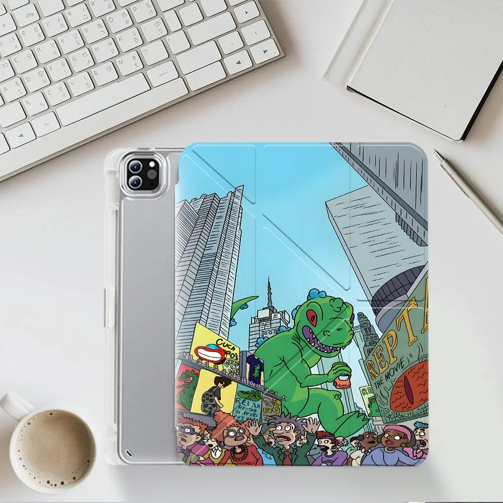 Tablet Accessories, Ipad protective casing, Cartoon Dinosaur Graffiti iPad protective case, transparent acrylic Y folding stand suitable for all models of iPad including 7.9/8.3/10.2/10.5 inch, scratch and impact protection, gift