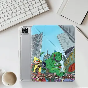 Fun Cartoon Dinosaur City Graffiti iPad protective case, transparent acrylic Y folding stand suitable for all models of iPad including 7.9/8.3/10.2/10.5/10.9/11/12.9 13 inch,featuring all-round protection functions against scratches and impacts,great gift