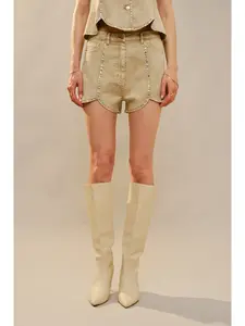 Scallop Hem Rhinestone denim Shorts