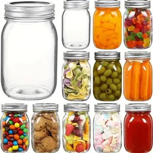 Food Storage with Lid, 6/12pcs 16oz Pickling Jar, Glass Mason Jar with Lid, Ideal for Canning, Pickling and Home Decor, Kitchen