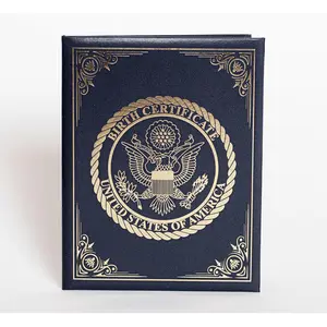 Birth Certificate Holder - Navy Blue Cover with    Seal | Ideal  ,  Keepsake, Unisex Birth Certificate Protector