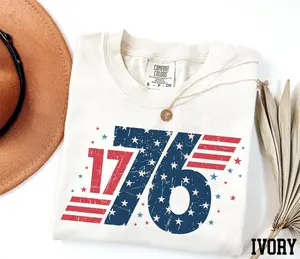 Comfort Colors 1776 Shirt Retro America T-Shirt Patriotic Stars and Stripes Graphic Tee Vintage Independence Day Top USA Pride Gift Spirit Era Art