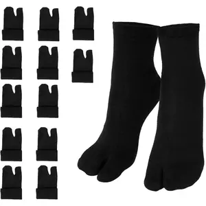 6 Pairs Tabi Flip Flop Socks, Elastic Cotton Tabi Split Toe Socks Wicking Sandal Socks for Women Men (Black)
