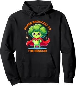 Superhero Broccoli Kawaii Art: Fun Broccoli to The Rescue! Pullover Hoodie - Kevincifuen Shop 65B0DLLN84NM
