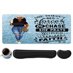 4pcs Inspirational Quotes Design Mouse Pad + Keyboard Wrist Rest + Ergonomic Mouse Pad + Coaster Set For Desktop Decoration, Office Accessories Set Ergonomic Wrist Support, Computer Mat Mouse Pad Coaster Suitable For Home Office Gaming