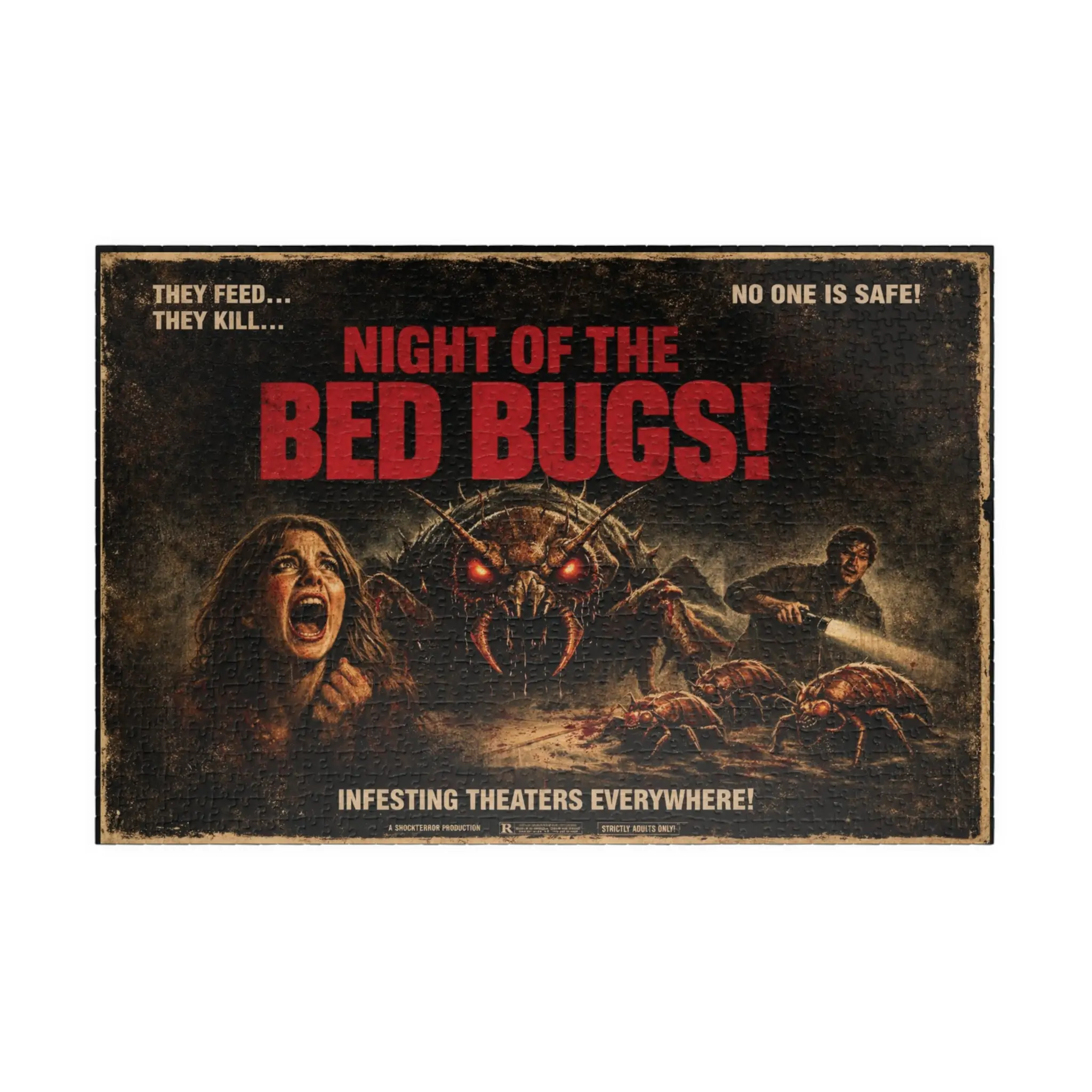Night of the Bed Bugs! Retro Horror Movie Puzzle — Vintage Monster Film Poster Jigsaw
