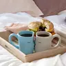 Uncommon Goods Pottery Kissing Mugs - Aesthetic Drinkware with Handles, Coffee Bar Decor, Couple Gift Ideas for Kitchen Use