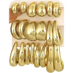 10 Pairs Chunky Gold Earrings for Women, Hypoallergenic Statement Hoops Earring for Multipack, Trendy Gold Chunky Hoop Earrings Jewelry for Gift
