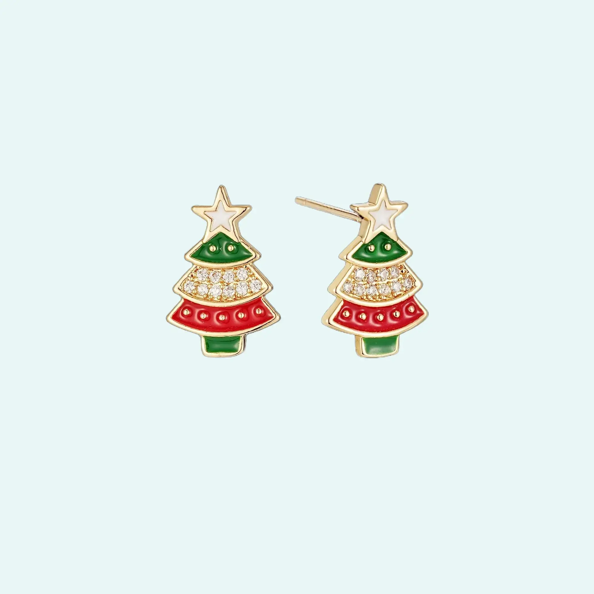 Christmas Earrings for Women: SIXFOX Gold Christmas Tree Studs with Zirconia Hypoallergenic Dainty Jewelry Xmas Gifts for Her Party