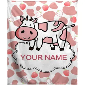 Personalized Cow Print Blanket with Name,Text Custom Cow Blanket Soft Warm Cozy Flannel Cow Print Bedding Throw Blankets for Sofa Girls Boys Adults Birthday Newborn Gifts