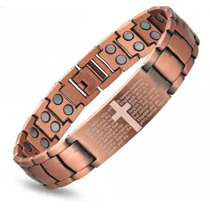 Men's Cross Magnetic Bracelet with Ultra Strength Magnets Adjustable Links Jewelry Box Gift Sizing Tool Included for Perfect Fit