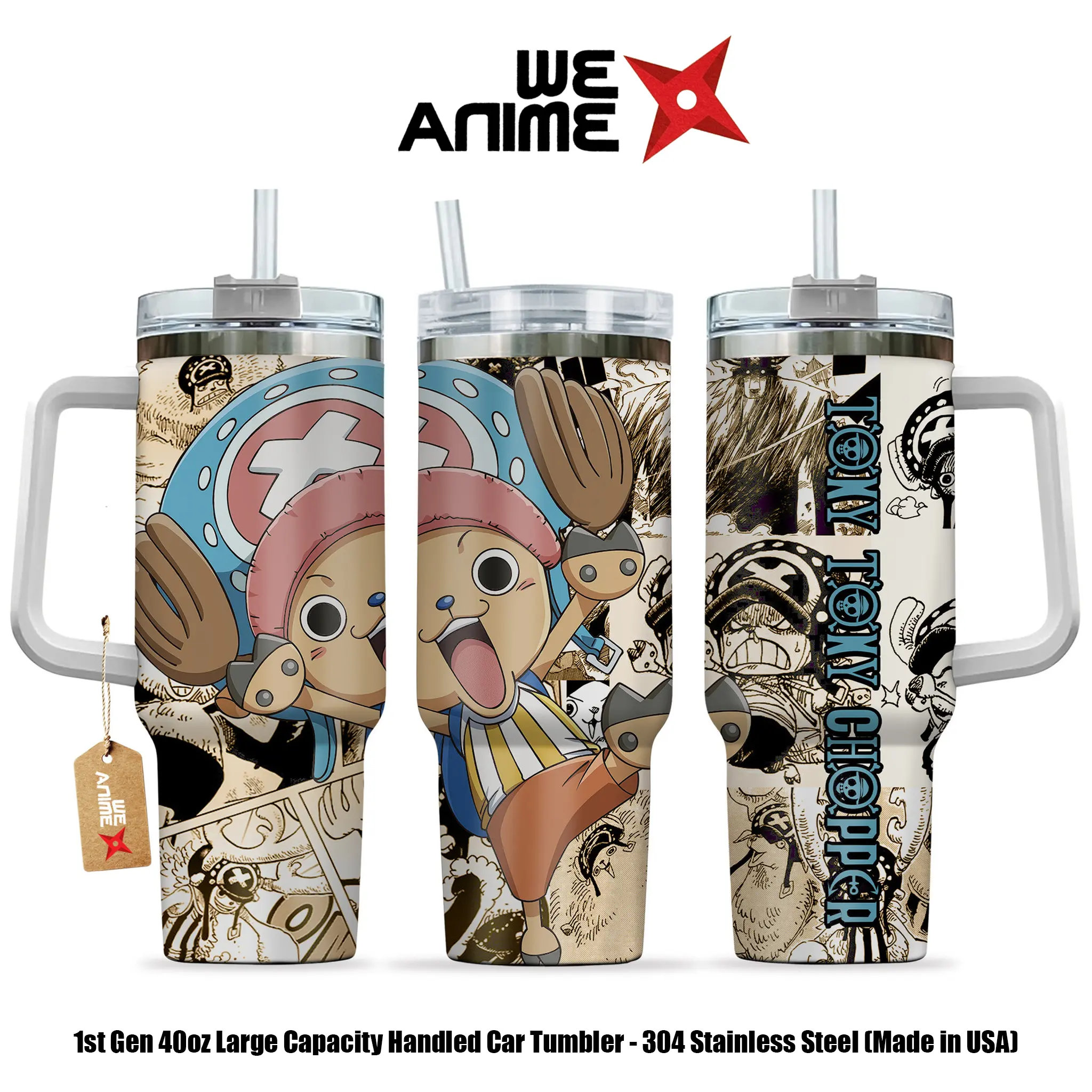 WEXANIME Tony Tony Chopper Cotton Candy Lover Personalized 20oz/40oz Stainless Steel Tumbler with Handle, Double-Wall Vacuum-Insulated Travel Mug, Leak-Resistant Coffee Cup, Reusable Drinkware, Gift for Anime Fans