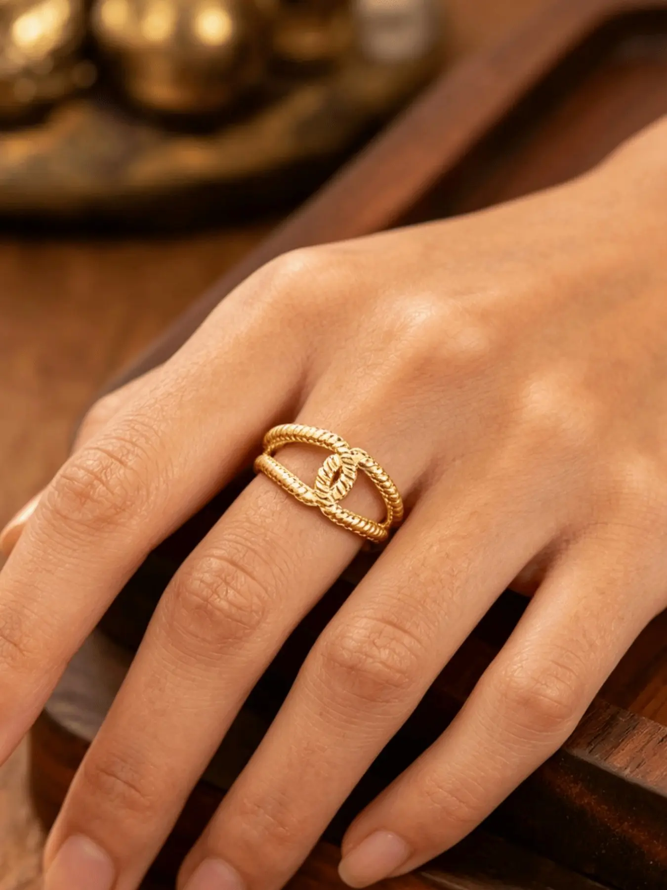 Fashionable Stainless Steel Braided Ring, Statement Rings, Adjustable Cross Design, Trendy Women's Jewelry, Stylish Accessory for Everyday Wear