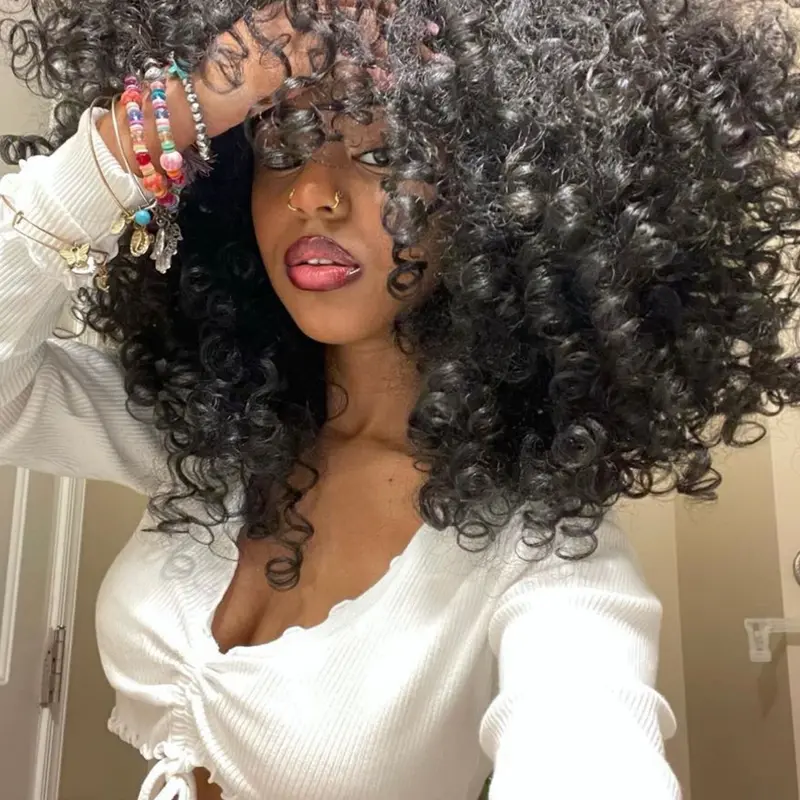 Curly Synthetic Fun Wig with Bangs, 14 Inch Medium Length, Suitable for Role Playing and Daily Use, Hair Style