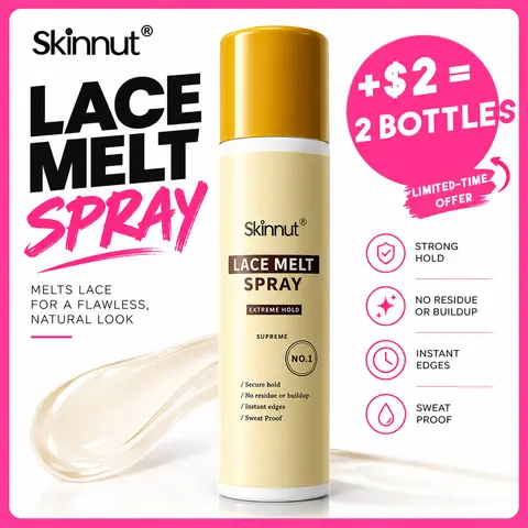SKINNUT Lace Melting Aerosol Spray for Wig Installation - Unisex Haircare, Mild, Chemical-Free, Alcohol-Containing, Sweat-Proof, Residue-Free, Fixes Ashy Lace, Controls Flyaways, Blends Edges Into Skin Tone, Invisible Finish, 5.07 fl oz (150ml), Lace Melt