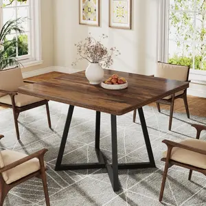 LustreC Square Dining Table for 2, 31.5" Industrial Dinner Table with Metal Base, Kitchen Table for Dining Room, Small Space, Apartment, Rustic Brown & Black