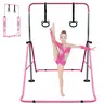 WKKEOM Child-Sized Gymnastics Bar for Kids with Rings, 35'' to 51'' Adjustable Height Foldable Horizontal Bar, Steel Frame, Triangular Base, Home Gym Equipment, 140 lbs Capacity, Ideal for Home Practice and Play