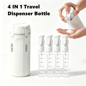 4-in-1 Leak Proof Travel Refillable Bottles, Compact Portable Toiletry Container Set for Shampoo Body Wash Lotion Toner, Ideal for Travel Gym Workout Outdoor Trip, Space Saving Dispenser Bottles With Scale Mark