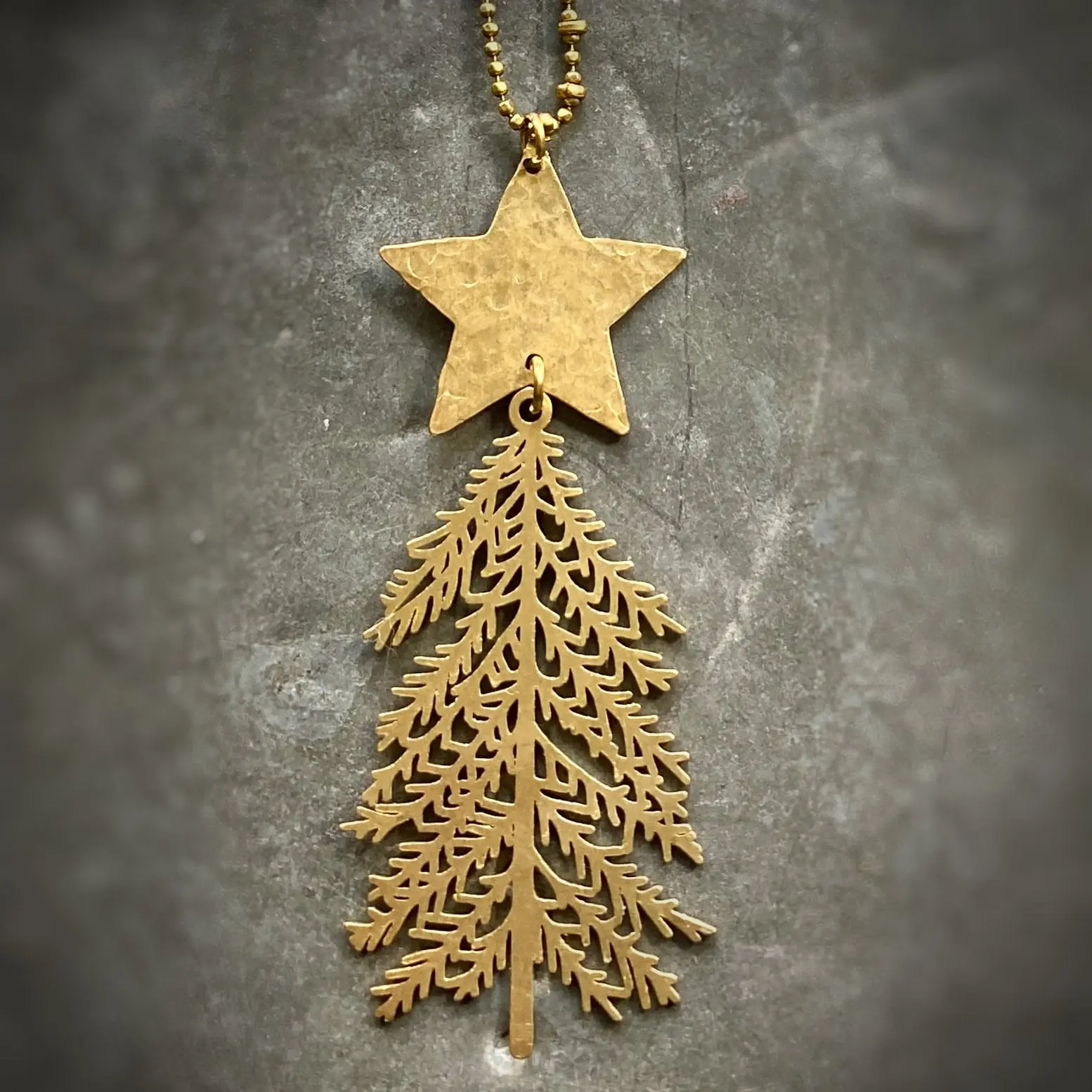 Merry Christmas Brass Tree Necklace for Women - Christmas Jewelry Gift
