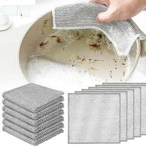 Multipurpose Wire Miracle Dishwashing Rags for Wet and Dry, 6 Pcs Wire Miracle Cleaning Cloths, Non-Scratch Wire Dishcloth Set Steel Disposable