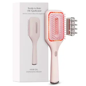 Scalp & Hair Massage Oil Applicator Pink Brush with 133 Soft Bristles Red Light & Micro-Vibrations for Healthy Hair Growth