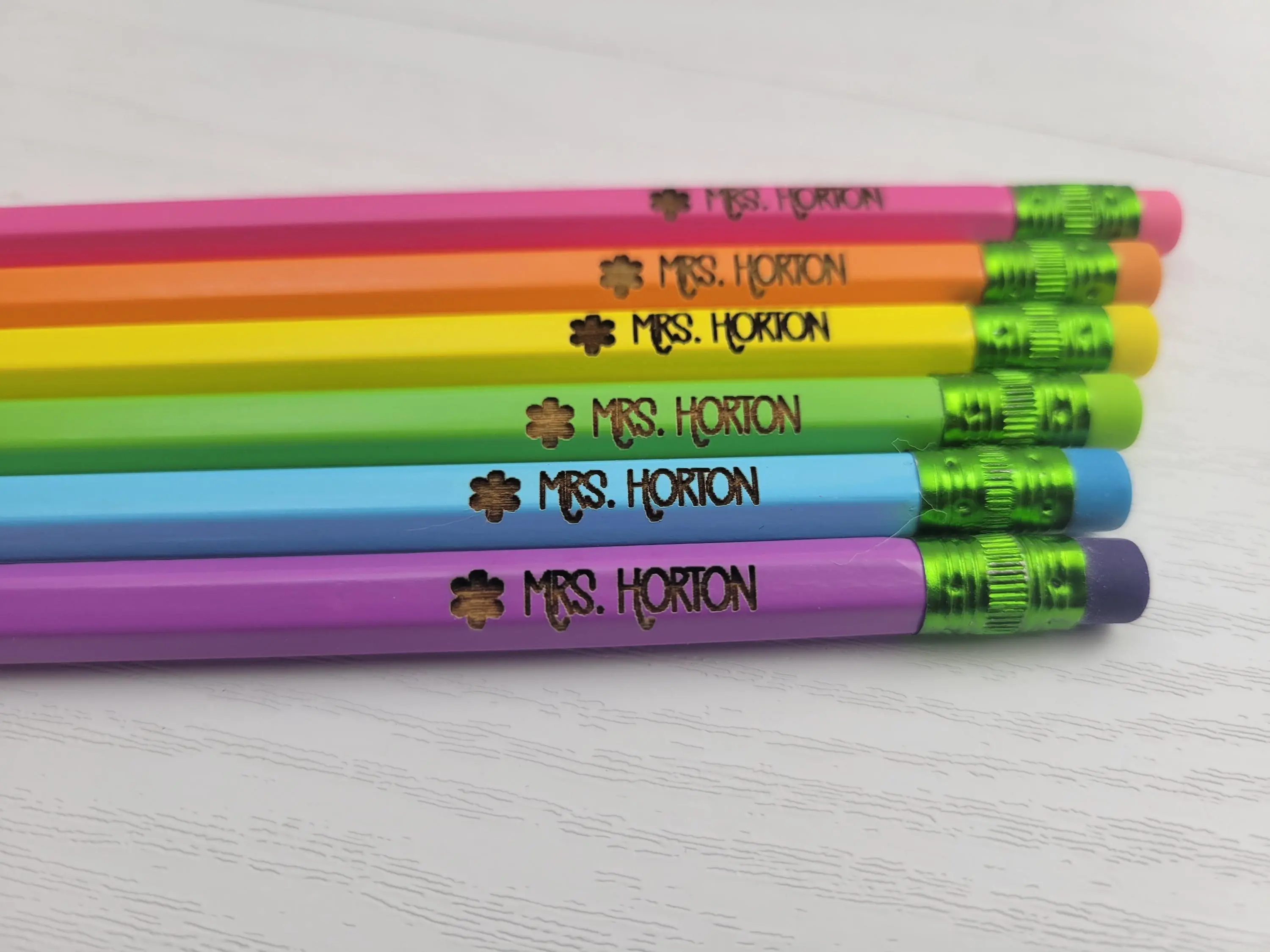 Personalized Engraved Pencils Back to School Supplies for Students or Teacher Gift in Neon Rainbow Colorway