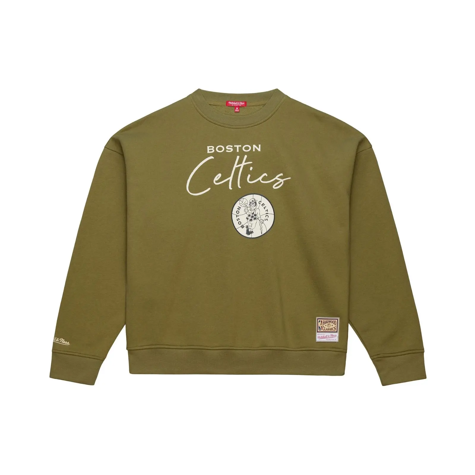 Women's Boston Celtics Olive Midweight Crewneck Sweatshirt NBA Throwback Vintage Fan Gear Mitchell & Ness
