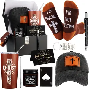 Kolewo4ever 9 Pcs Christian Gifts for Men Inspirational Gift Set for Father Spiritual Religious Catholic Gifts Box for Male Friends Co-workers (Style-6) father's dad