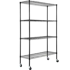 fathersdaygift VEVOR Storage Shelving Unit with Wheels, 4-Tier Adjustable, 700 lbs Capacity, Heavy Duty Garage Shelves Metal Organizer Wire Rack, Black, 47.2 Lx 17.7 Wx 74 H for Kitchen Pantry Basement Bathroom