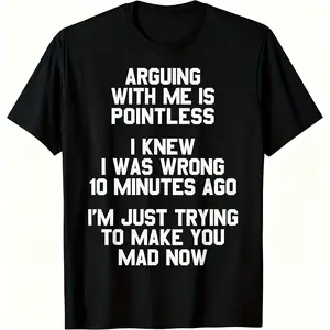 Men's Oversize Cotton T-Shirt with Funny Sarcastic Slogan Graphic, Seamless Short-Sleeve Streetwear Top