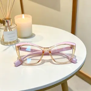 Y2K Cat Eye Blue Light Glasses, Transparent Pink Frame, Ultra-Light PC Eyewear for Women