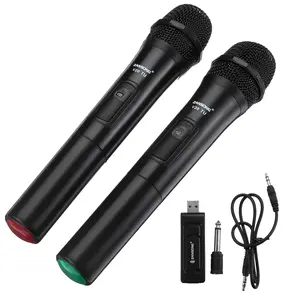 professional uhf dual microphone system, 2-channels handheld for indoor home outdoor ktv party speakers