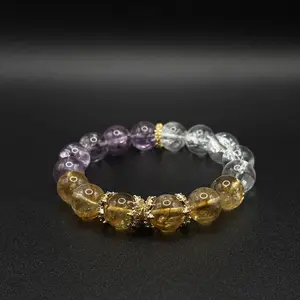 Golden Rutilated Quartz × Amethyst Azeztulite × Himalayan Quartz | Abundance & Awakening Bracelet