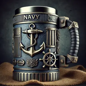 1PC Military Themed 3D Beverage Mug - Resin & Stainless Steel Design with Handle, Reusable Coffee/Beer Travel Cup, Drinkware, Perfect Birthday & Holiday Gift for Boyfriend, Dad & Military Enthusiasts