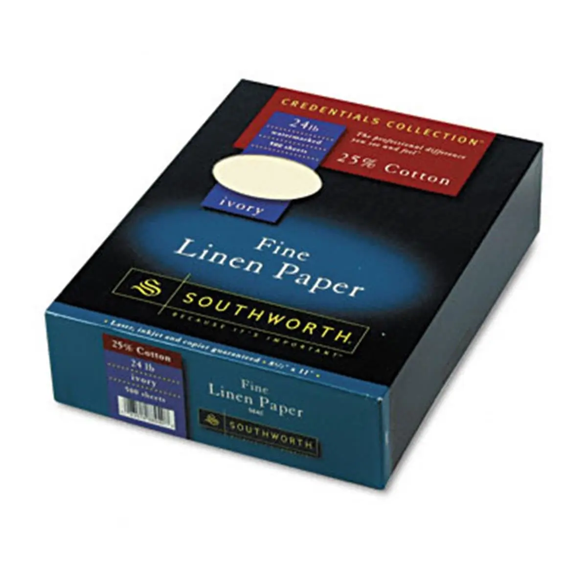 Southworth Credentials Collection High-Quality Fine Linen Copier Paper, Ivory, 24lb, 8-1/2" x 11" Letter Size, 500 Sheets per Box, Laser Printer-Compatible, Ideal for Watermarked & Date-Coded Reports, 500 Per Box