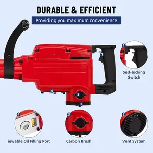 Garvee 2200W Electric Demolition Jack Hammer Concrete Breaker Tool Kit with 4  Bits for Brick & Masonry