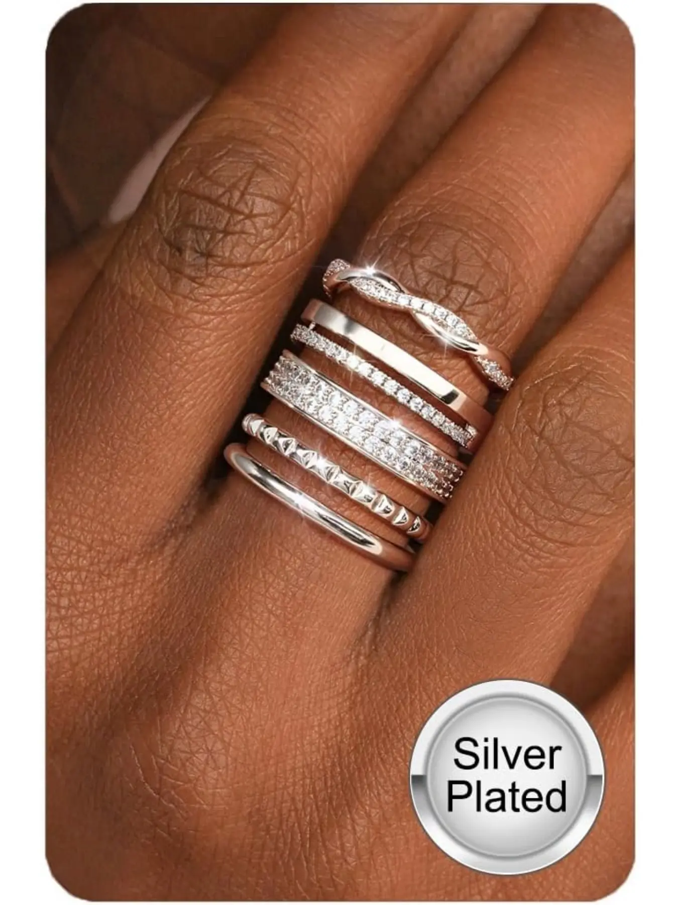 Women's Non-Tarnish & Silver Color Stackable Rings, 14k Gold Plated Waterproof Band, Cz Thumb Ring Set, Sizes 5-10, Interchangeable Rings