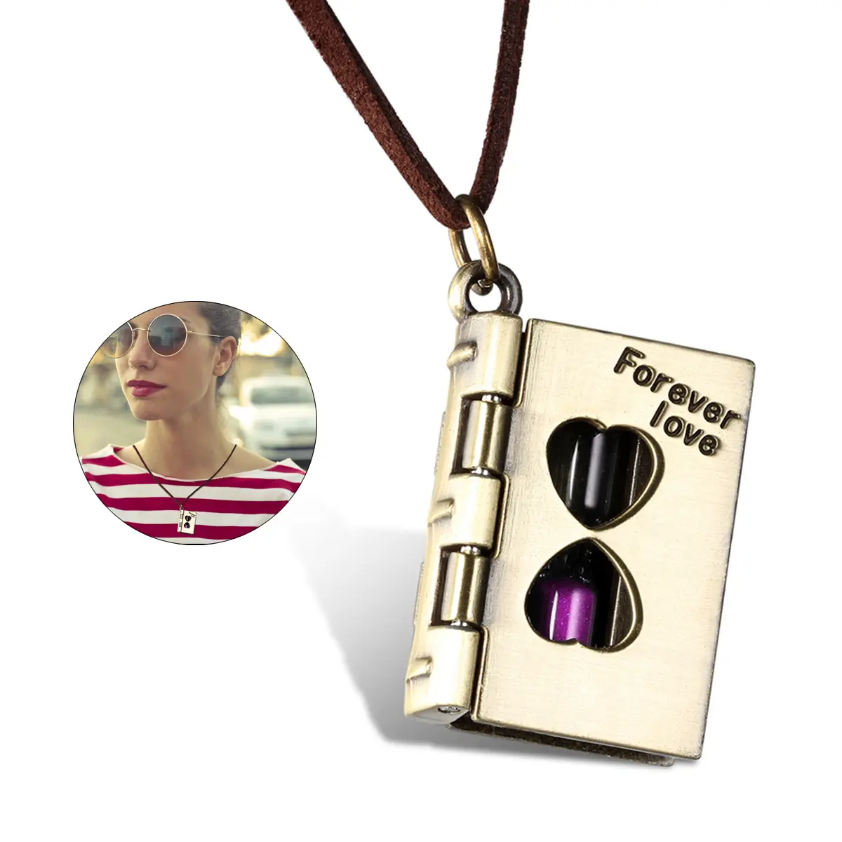 OIDEA Forever Love Openable Hourglass Locket Pendant Alloy Necklace Adjustable Velvet Rope Gift