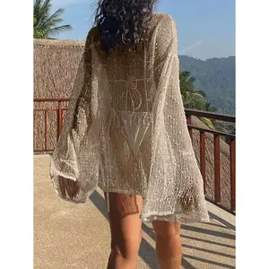 Women’s Summer Loose Sheer Drop-Shoulder Casual Beach Vacation Cover-Up Outfit