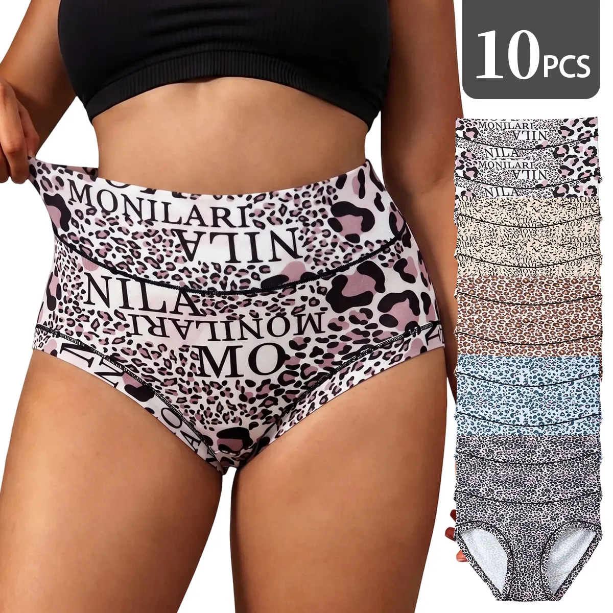 QUASTI 10PCS Women Plus Size Leopard Print Briefs Panties, Soft Stretch Breathable Skin Friendly Multi Mixed Leopard Pattern Underpants Pack, Full Coverage Daily Casual Essential Undies, Comfort Knit Underwear Sizes 1XL-4XL