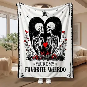 Goth Skeleton Romantic Cozy Blanket for Couples, I Love You Flannel Fleece Throw, Perfect Anniv/Bday/Valentine/Xmas Gift for Him Her Boyfriend Girlfriend, Aesthetic Ghost Design